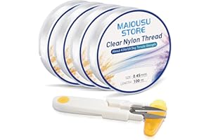 MAIOUSU STORE Pack of 4 Clear Fishing Wire 400m(0.45mmx100mx4 Spool),with 2 Needles,1 Scissor Fishing Line Clear Invisible Hanging Wire Strong Nylon String Thread for Balloon Garland Hanging Crafts Decorations