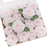 Ling's moment Artificial Flowers 16pcs Pale Pink Silk Roses with Stems, 3.5" Fake Shabby Blush Vendela Roses Bulk for DIY Wedding Bouquets Centerpieces Party Baby Shower Home Decoration