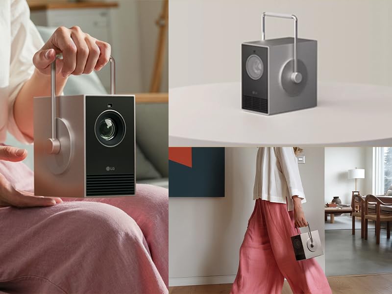 CineBeam Q Projecteur 4K UHD, 600 Lumens ANSI, Contraste 450 000:1, Laser RGB Triple, Design Compact avec Poignée Rotative 360 Degrés, Écran jusqu'à 120 Pouces, Modèle PU600U