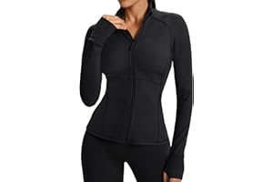 Waitfairy Zip Up Jackets for Women Yoga Gym Top Running Workout Jackets for Woman Track Jacket Women with Thumb Holes