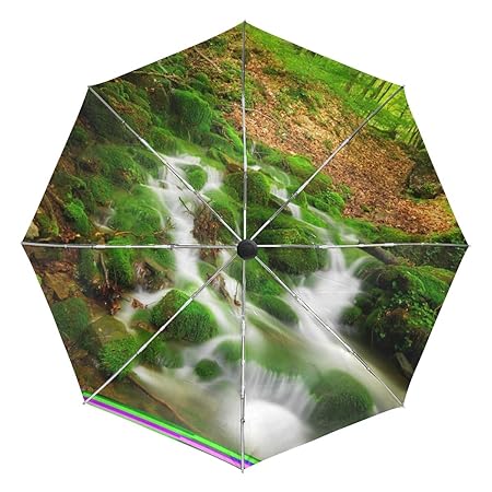 Lenenl Stream Moos Winddichter Reise-Regenschirm, automatisches Öffnen und Schließen, leicht, kompakter UV-Schutz