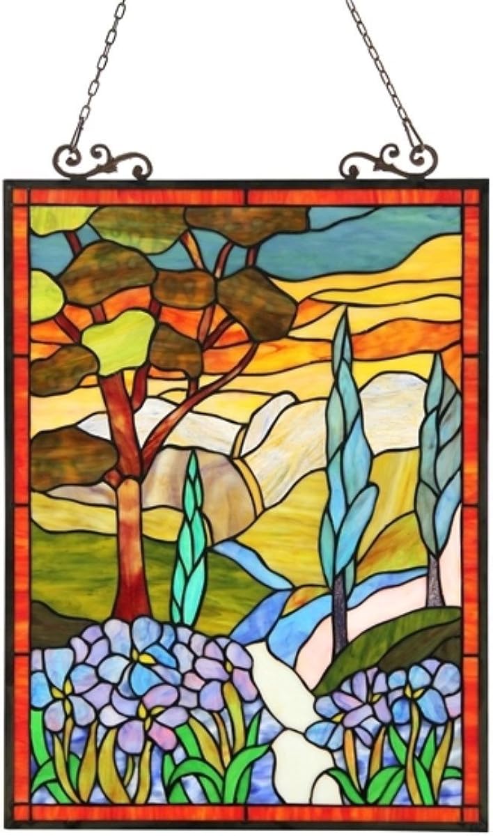 Stained Glass Lighting Floral Window Panel 18 X 24 Inches