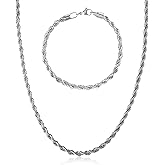 Lucky Brand Mens Rope Chain and Bracelet Set Stainless Steel, 22" Necklace and Bracelet Set, Valentines Day Gifts for Him