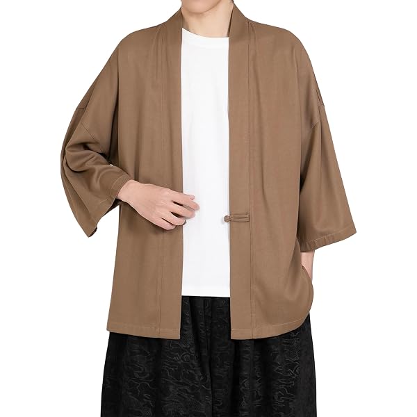 Giacca Haori Kimono Uomo Seidarise – Cardigan Giapponese In Poliestere, Maniche Sette, Tinta Unita, Primavera/Estate/Autunno