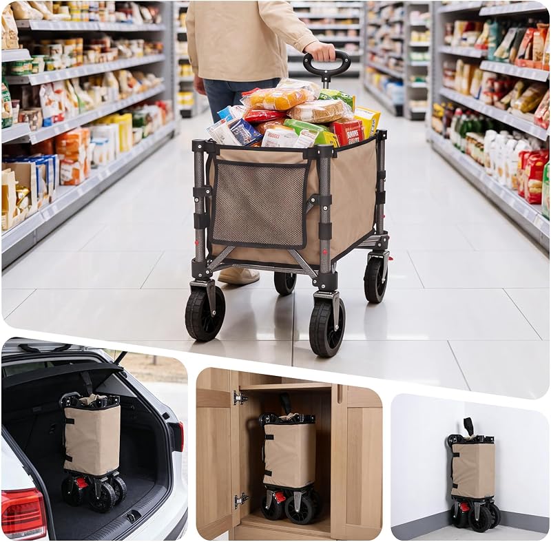 Chariot Pliable 70L 80kg Compact, Fermeture Éclair Latérale