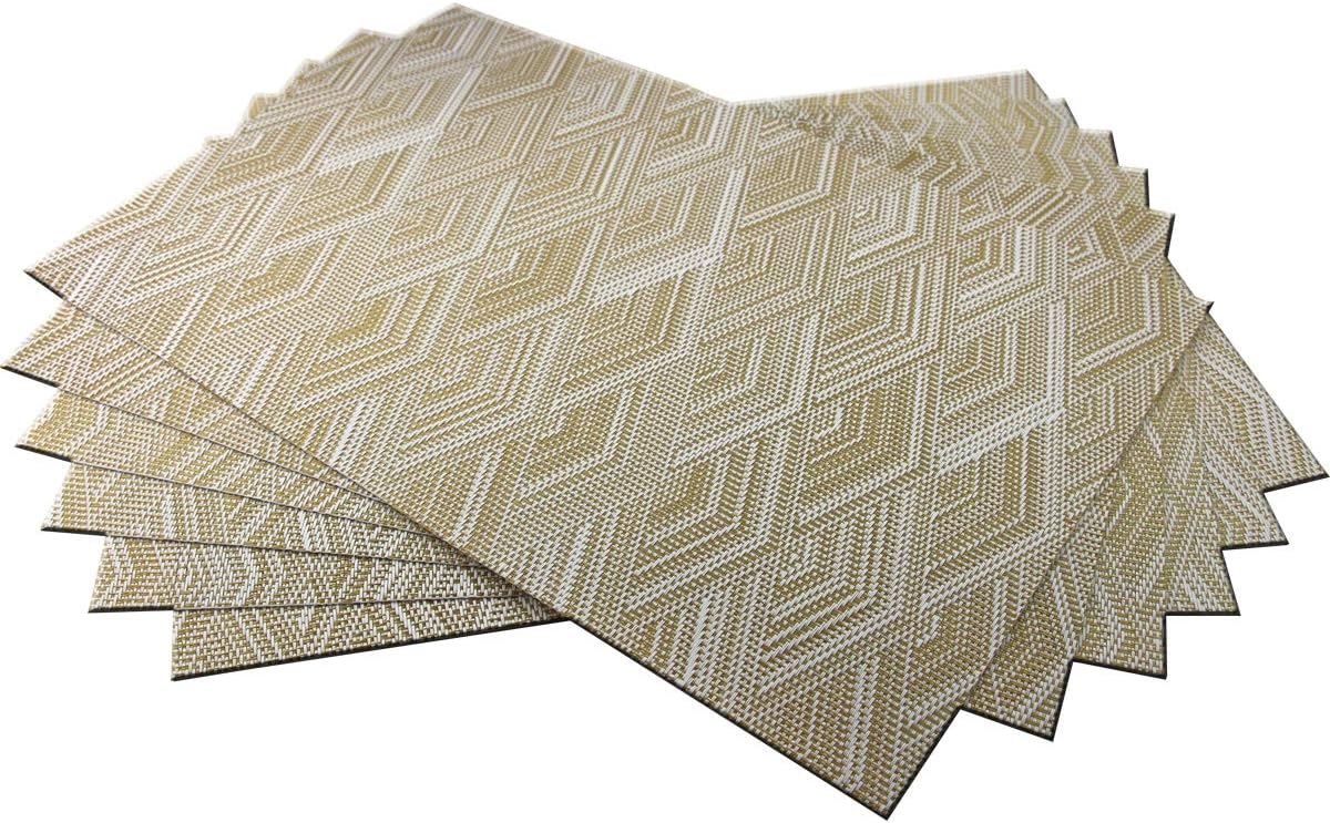 Bright Dream Placemats for Dining Table Wipe Off Woven Vinyl Heat Resistant Non Slip Table Mats Set of 6（Gold）