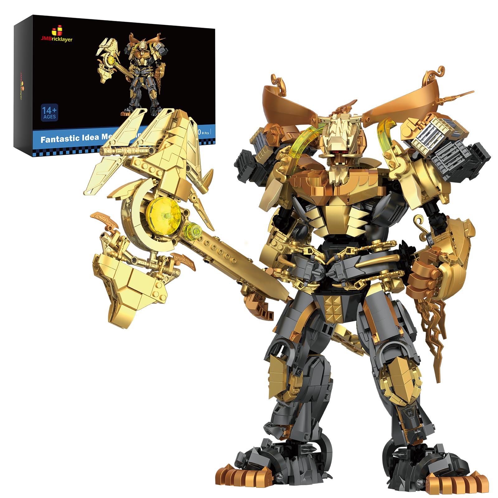 JMBricklayer 70161 Mech Robot Building Sets for Adults, Cool Hero Armed Mecha Movable Joints Display Model Toy, Fantacy Battle Role Action Figure Collection, Creative Gift for Boys Teens (1760 Pieces)