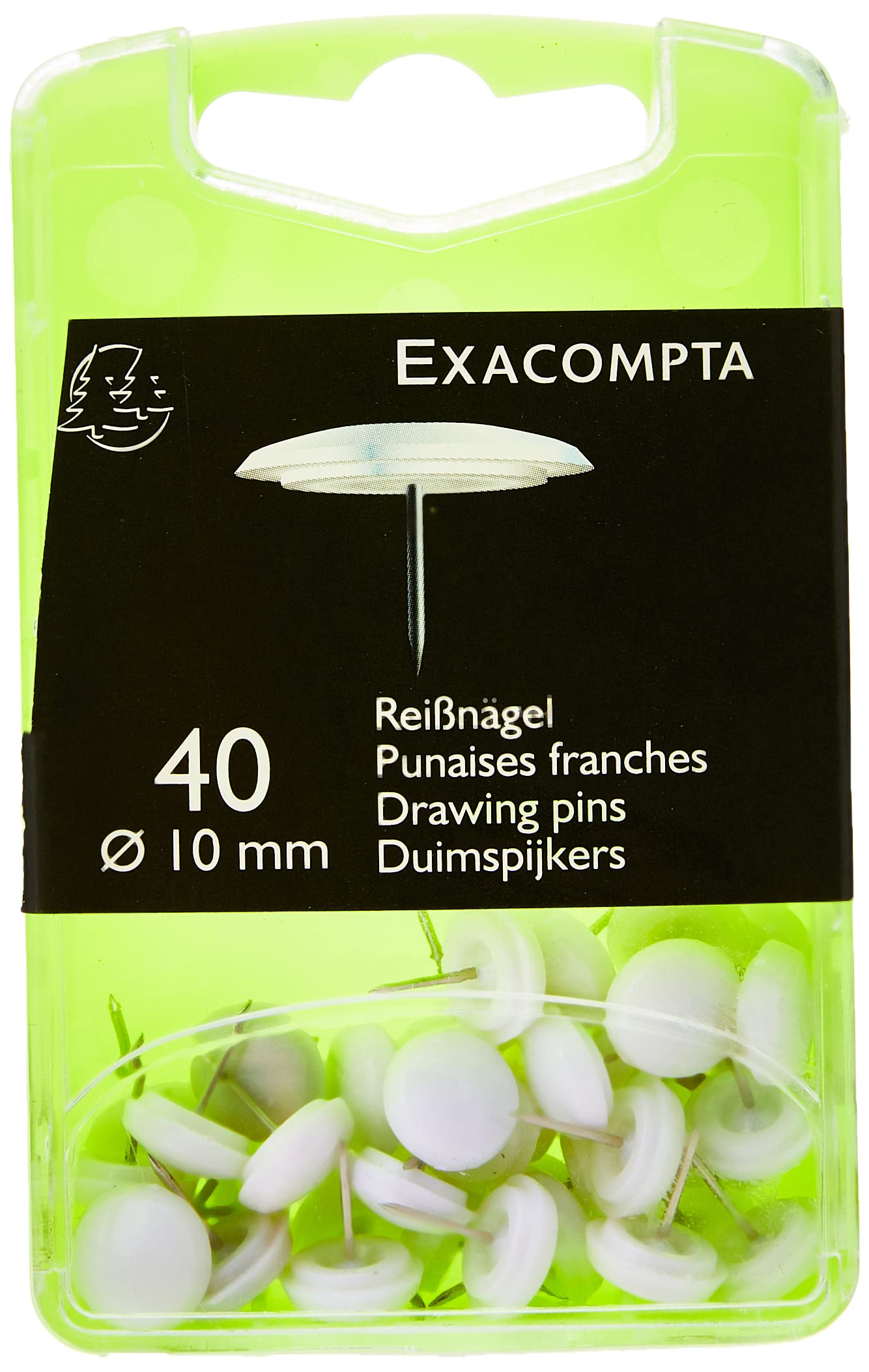 Exacompta - Ref 14020E - Drawing Pins (Pack of 40) - 7mm Width x 10mm Height in Size - Suitable for Pinboards or Corkboards in Offices, Homes & Businesses - Transluscent Colours
