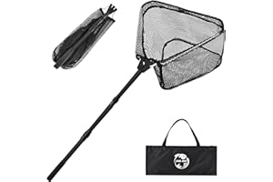 JAKIE-MAR Fishing Net with Handle, Rubber Coated Landing Net with Foldable Aluminum Frame, Minnow Net, Small Fishing Net, Easy Transportation Storage for Kayak, Fly, Catfish, Bass, Trout Fishing
