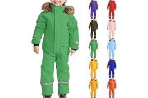 Snow Suit for Boys Girls One Piece Snowsuit Winter Waterproof Windproof Outdoor Hooded Jacket Kids Insulated Jumpsuit