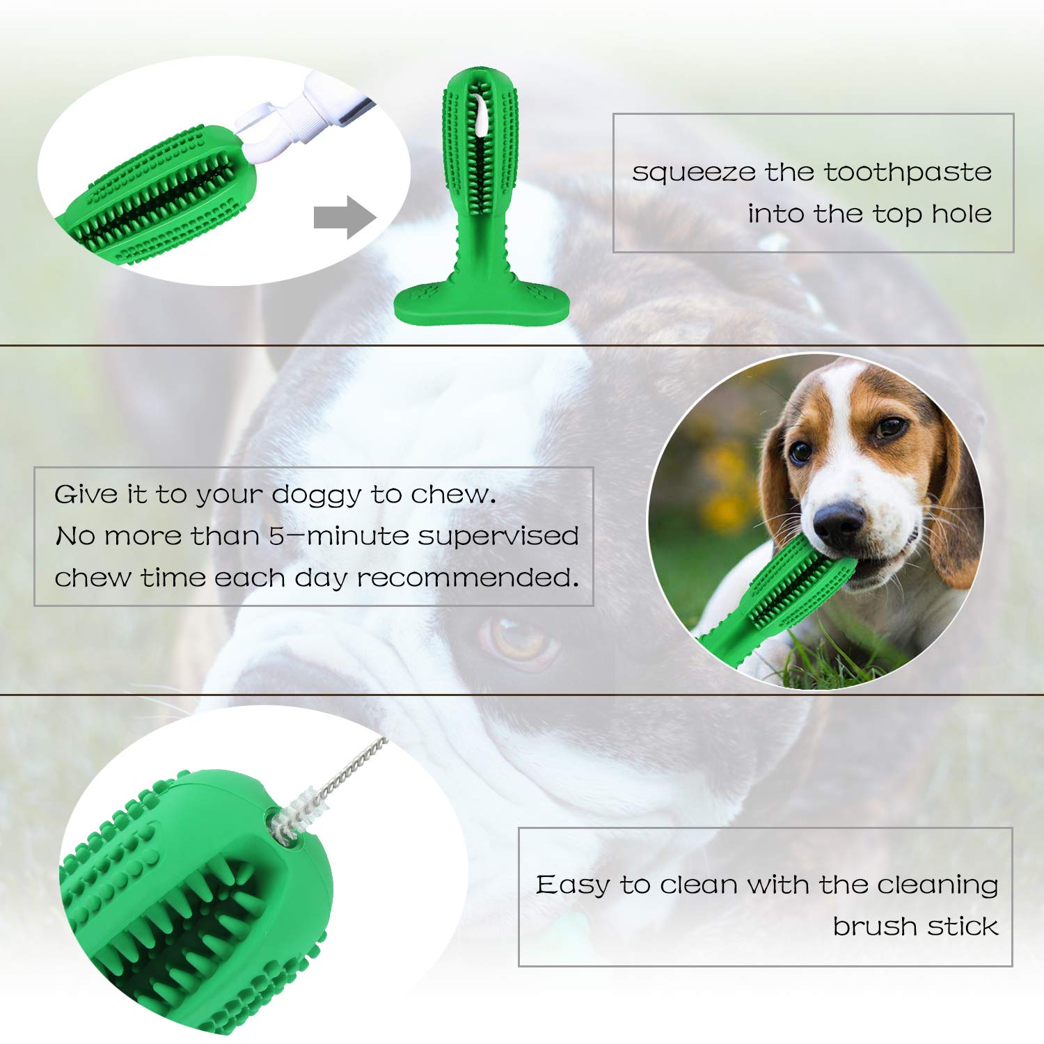 Ezio Dog Toothbrush Chew Toy - Nontoxic Natural Rubber Toothbrush Stick Teeth Cleaning Dental Care Brushing for Small and Medium Doggy (Green)