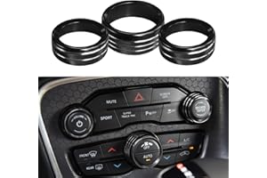 DWARFOO 3PCS AC Air Conditioner Switch Button Knob Cover, Radio Volume Control Knob Decals, A/C Decal Trim Rings, Auto Interior Decor Accessories for Challenger Durango 2015-2022 (Black)