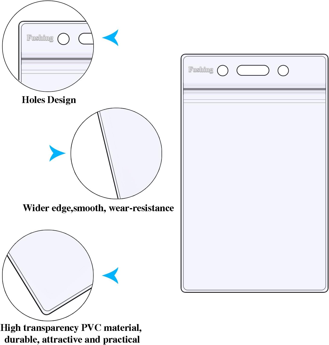 Fushing Pack of 50 Clear Plastic Vertical Badge Holders, Name Tag Holders, Card Holders (L) : Office Products