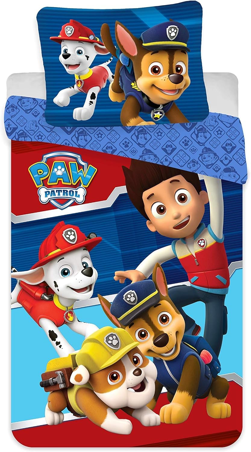 Paw Patrol Bedding Set, 100% Cotton, Duvet Cover 135 x 200 cm + Pillowcase 80 x 80 cm