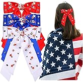 mokkia 3PCS Hair Bow for Women Silky Satin Red White and Blue Hair Ribbon Bow Hair Clips American Flag Star USA Hair Bow Barrettes 4th of July Patriotic Hair Accessories Outfits (Pattern A)