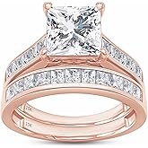 Wishrocks Princess Cut Bridal Set Ring, 7MM Center, Lab Created Moissanite, 3 Cttw or 4 Cttw, 925 Sterling Silver, 10K & 14K Gold, Engagement & Wedding Jewelry for Women