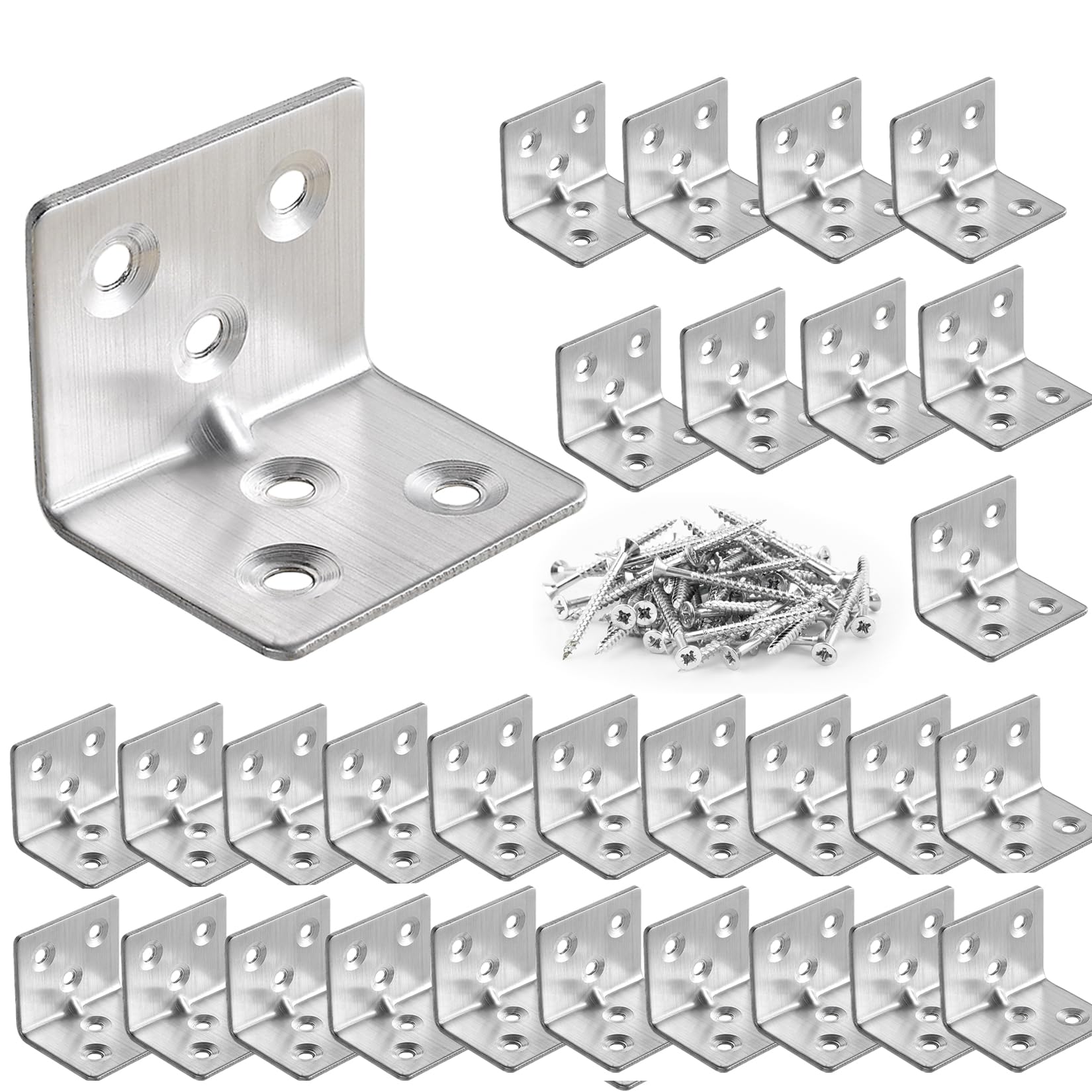 GothicBride Pack of 30 Stainless Steel Angle 30 x 30 x 38 mm, Angle Connector Angle 90 Degrees, Angle Small Mounting Angle for Wooden Tables, Chairs, Furniture
