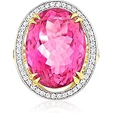 Ross-Simons 20.00 Carat Pink Topaz and .52 ct. t.w. Diamond Ring in 14kt Yellow Gold
