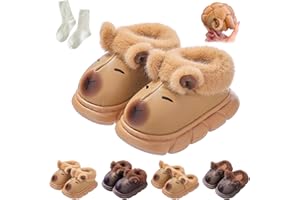 Waterproof Capybara Slippers for Boys&Girls,Cute Thick Sole Non-Slip Warm Fluffy Cartoon Capybara Slipper Boots for Women/Kid