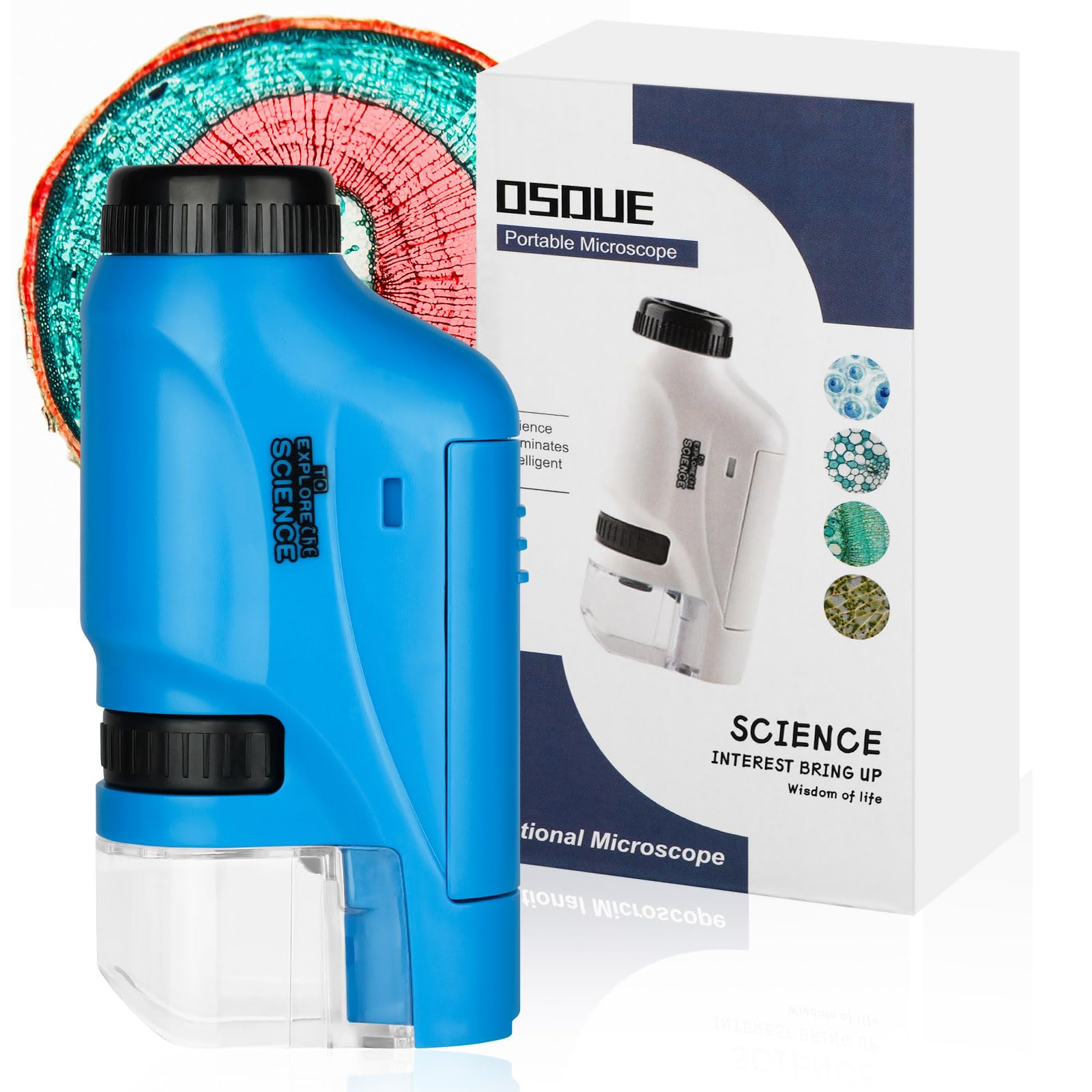 OSDUE Pocket Mini Small Microscope, Handheld Microscopes 60X-120X with LED, Portable Mini Microscope for Microbiological Observation Learning (Blue)