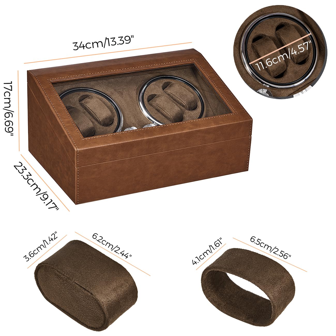 ANWBROAD Double Watch Winder for Automatic Watches Watch Rotator with Super Quiet Mabuchi Motor Flexible Watch Pillows LED Backlight Watch Turner Watch Shaker 5 Modes USB Upgraded UJWW002Z