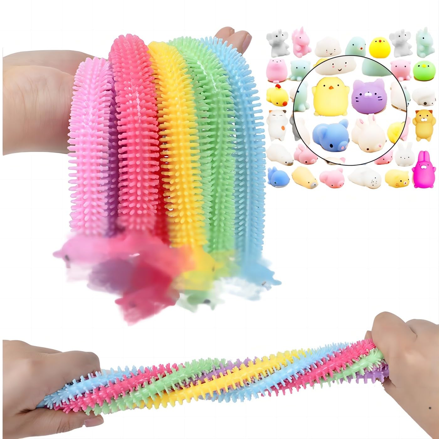 GWAWG 10pcs Dinosaur Unicorn Stretchy Strings Toys 2pcs Mini Animals Soft Squeeze Toys Colorful Sensory Stress Toys for Adults Children with Against Anxiety Autism