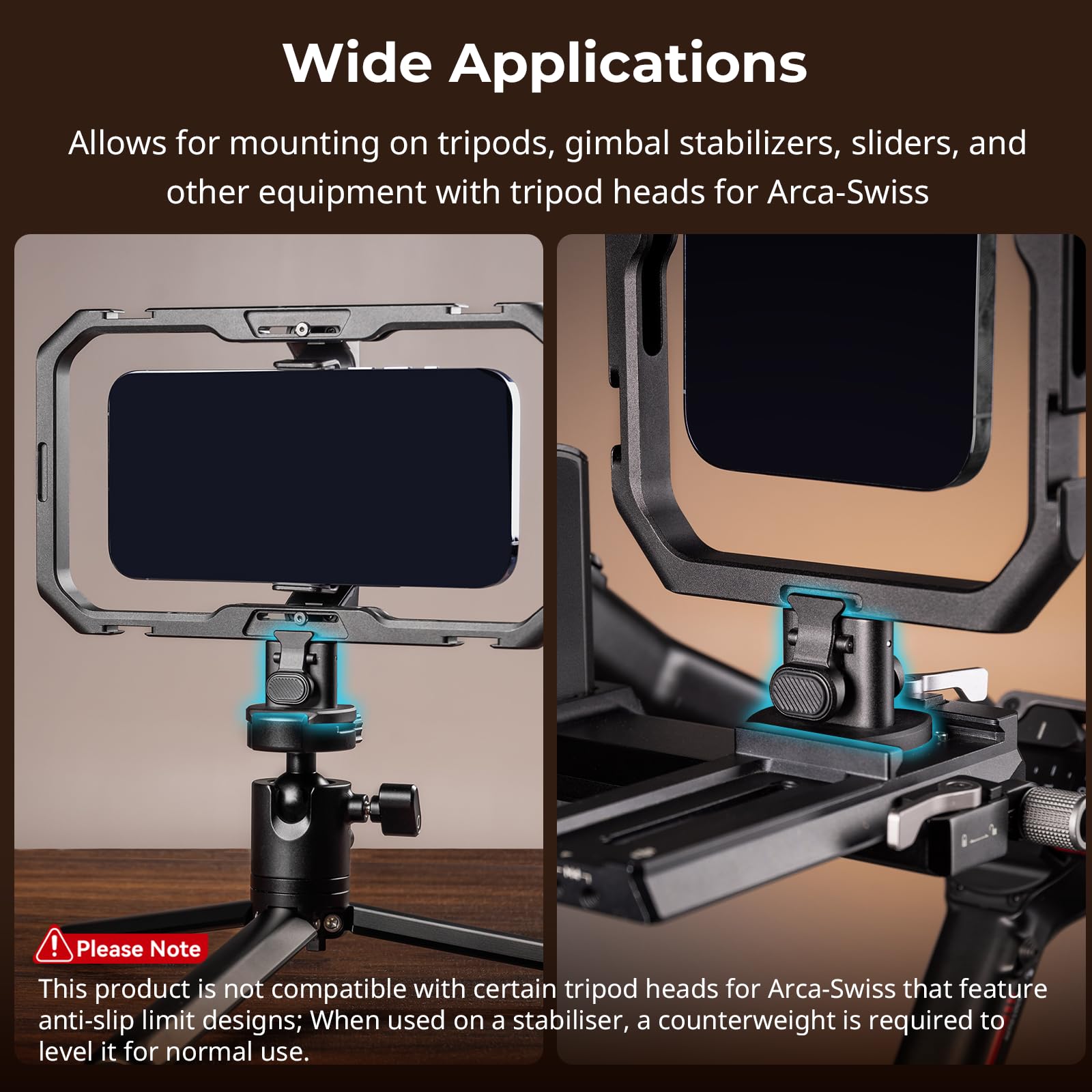 SmallRig Quick Release Adapter for SmallRig Quick-Release Mobile Phone Cage Series, for Tripods, Gimbal Stabilizers, Sliders, and Other Equipment with Tripod Heads for Arca-Swiss - 4609