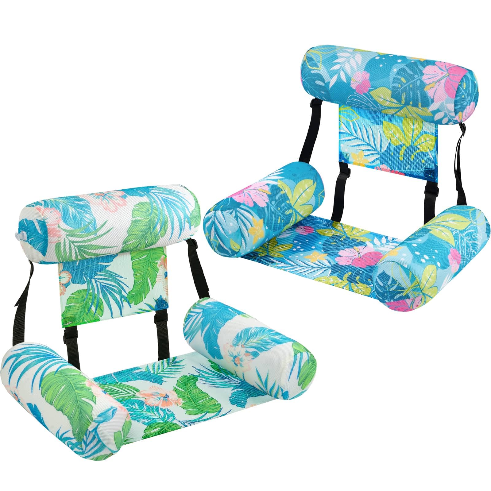 WERNNSAI 2 Pack Pool Chair Float for Adult, Heavy Duty Inflatable Pool Float Water Hammock Adjustable Fabric Floating Pool Lounge Chair for Swimming Pool Party Beach Lake Summer