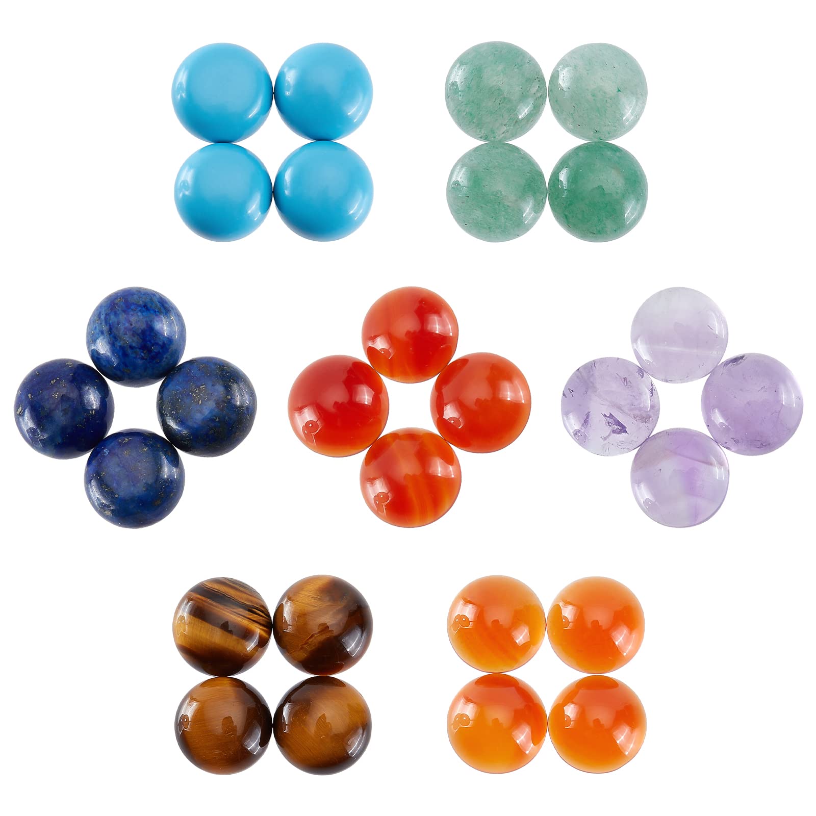 Photo 1 of SUNNYCLUE 1 Box 28Pcs 8mm 7 Chakra Cabochons Half Round Gemstone Dome Flatback Healing Stoens Cabochon for Beginners Necklace Ring Jewelry Making DIY Craft Handmade