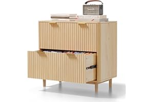 VINGLI 2 Drawer File Cabinet, Home Office Filing Organizer, for Letter Legal A4 Size File Folder Storage, Modern Style Fluted Design, Wood Lateral Filing Cabinet, Printer Stand, Archivador (Oak)