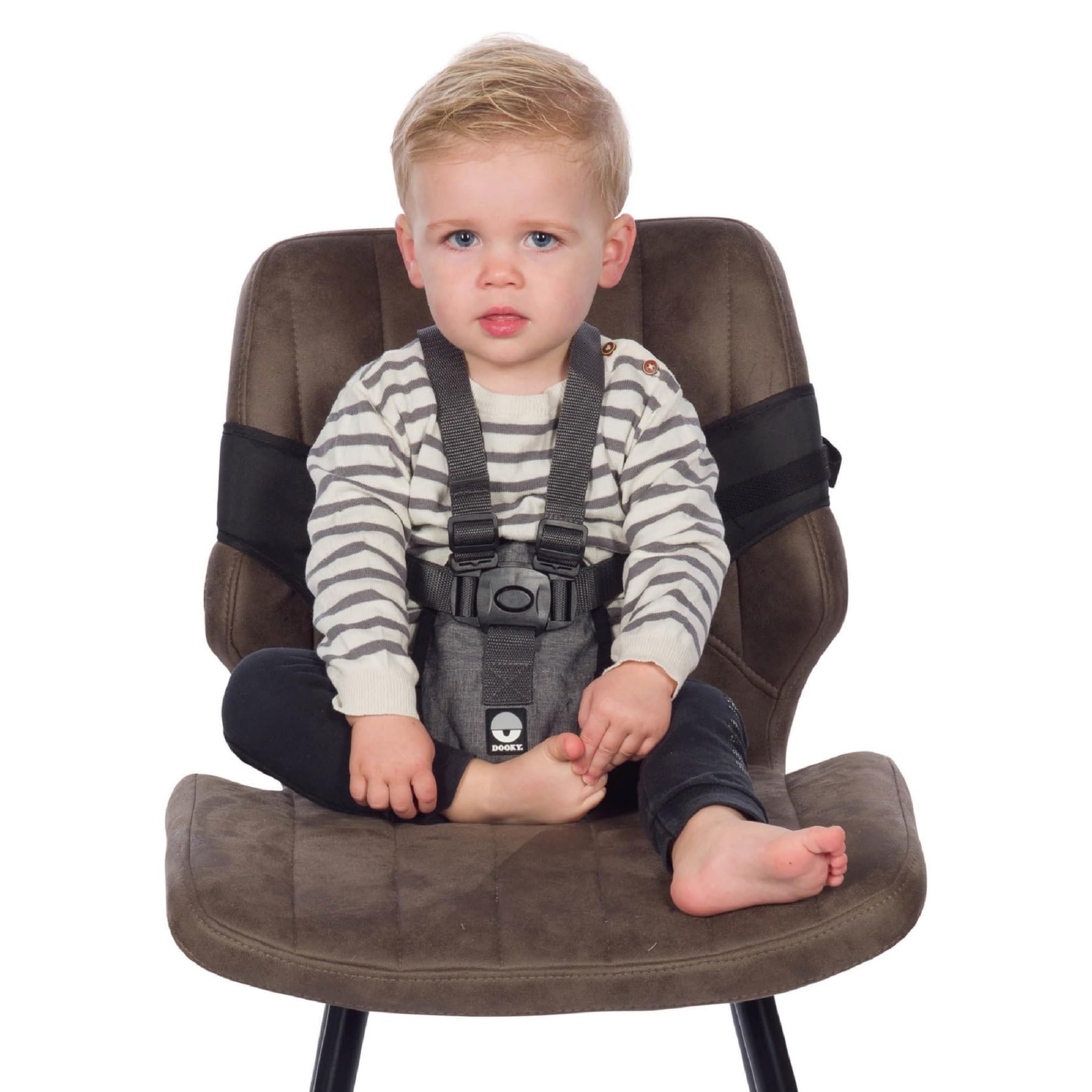 Dooky Baby Travel Chair/ Seat 5-Point Safety Harness, Universal Fit, Click System with Robust, Adjustable Straps, Broad Thick Velcro, Compact Foldable, Easy to Clean, 6-36 Months, Grey Melange