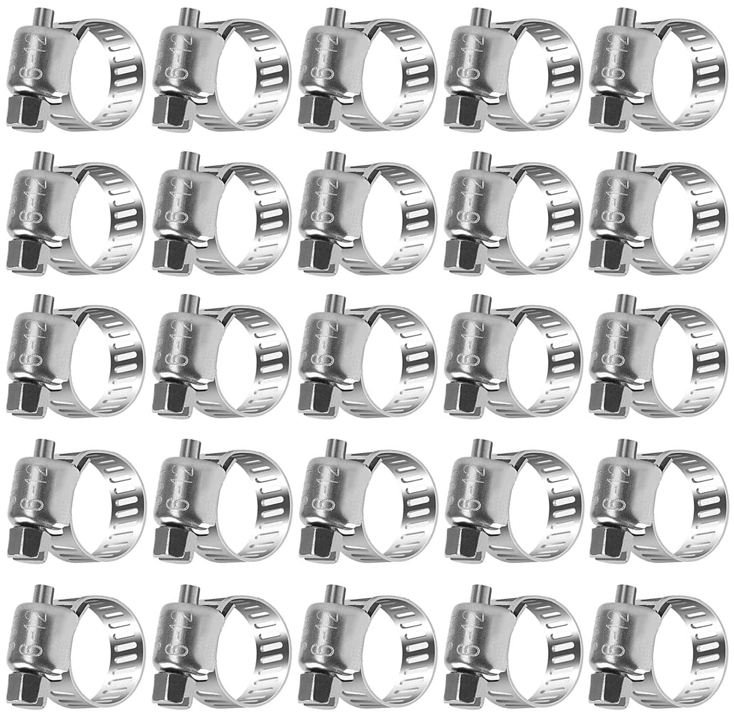 Noosverl 25 Pack Hose Clips Jubilee Clips Stainless Steel Pipe Clamp Adjustable Ducting Hose Clamps for Securing Hoses and Pipes Tube, 6-12 mm