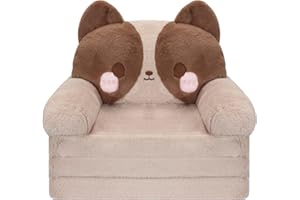 MONKISS 2-in-1 Convertible Toddler Chair to Kids Sofa Bed - Soft Sherpa Flip-Out Comfy Couch for Toddlers 1-3 Years Old - Baby Lounge Chairs Comfy Foldable Couch & Reading Chair, Grey Dog