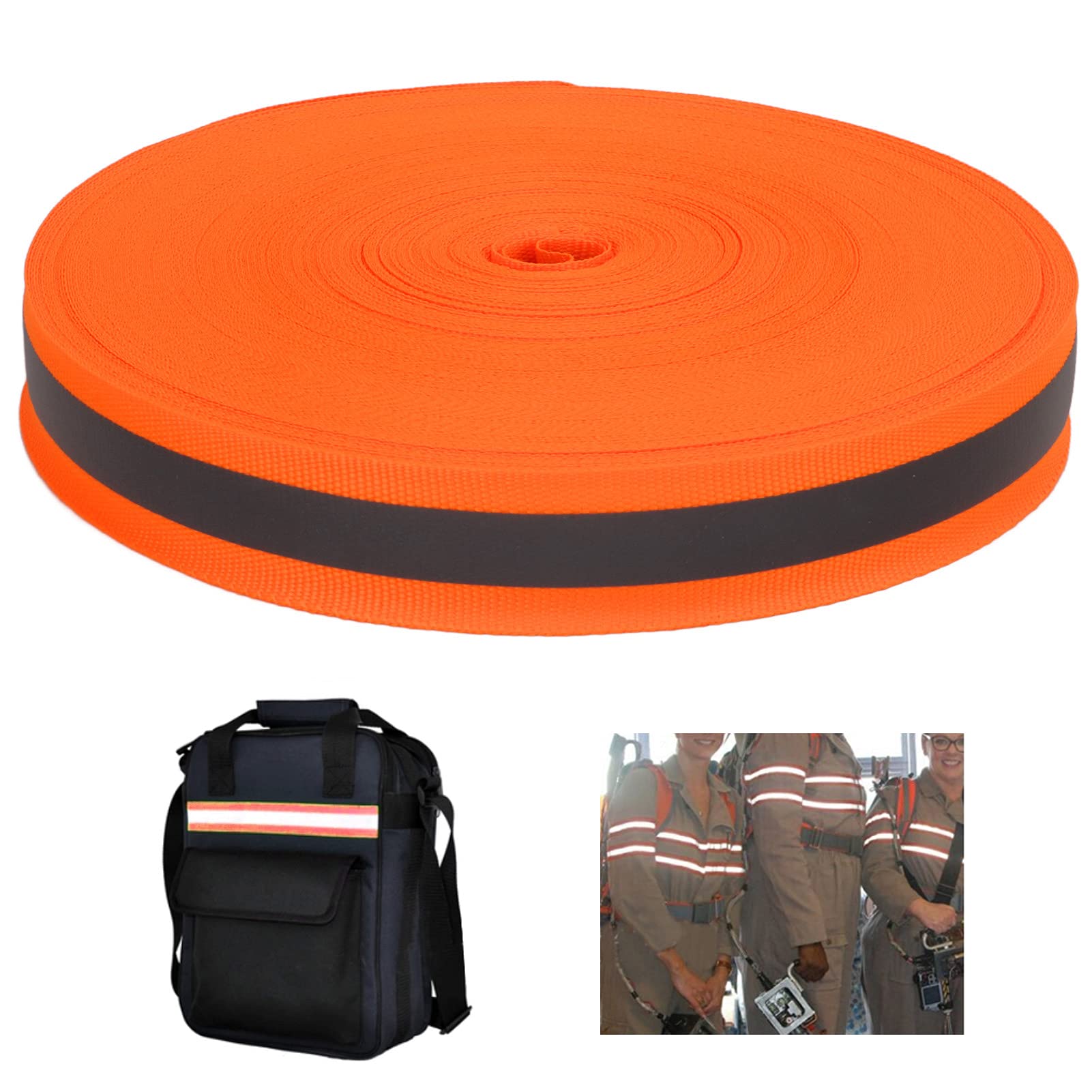Reflective Ribbon, 50 Yards 2cm High Visibility Reflective Tape Strip Sew On Reflective Tape for Warning Safety Trim Decor on Vest Belt Bag Shoes Pet Wears(Orange)