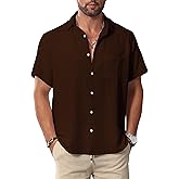 KYKU Summer Men Button Shirts - Casual Beach Short Sleeve Clothes - Fashion Lightweight Plain Clothing with Pocket