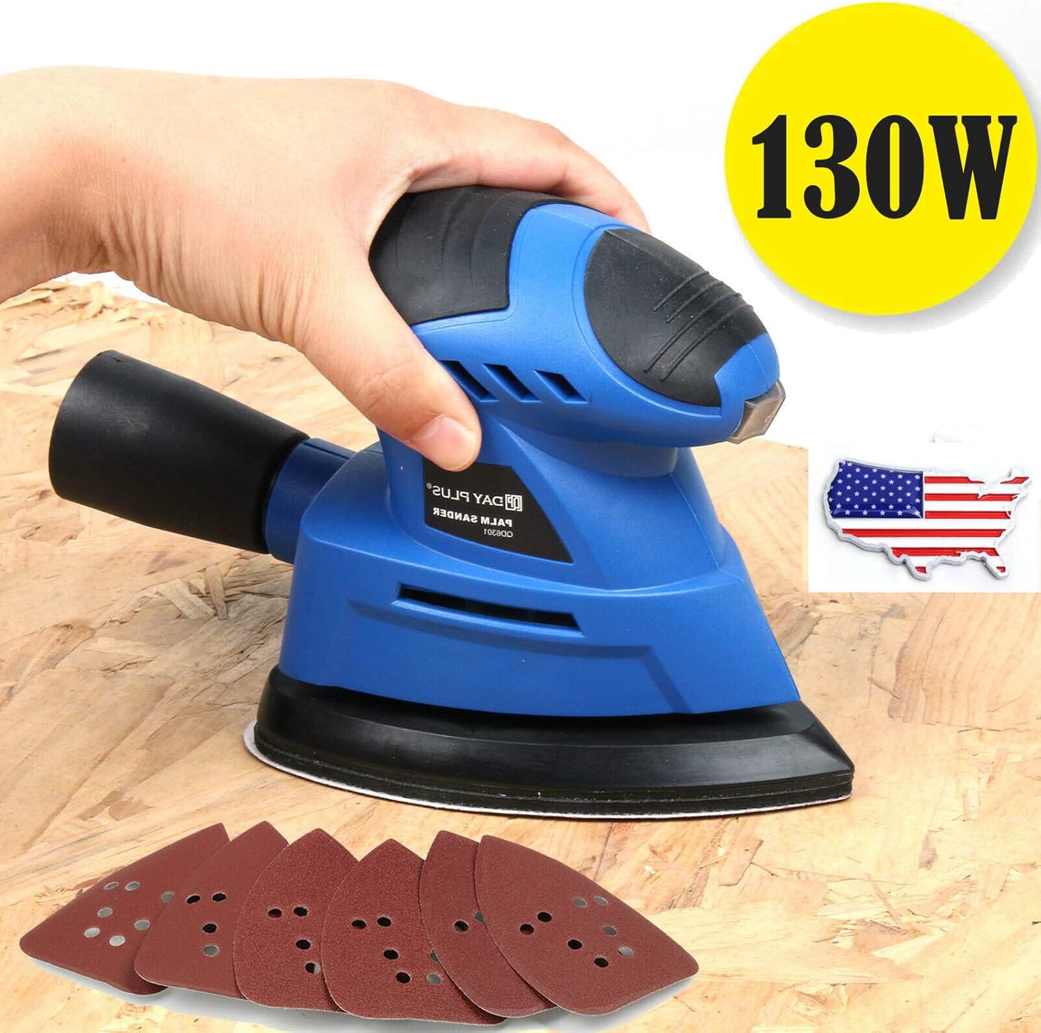 130W 12000RPM Detail Sander with 6Piece Sandpapers Efficient Dust