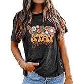 Stay Groovy Shirt for Womens:Hippie 70s T-Shirt Cute Hippie 70s T-Shirt Casual Short Sleeve Tee Tops