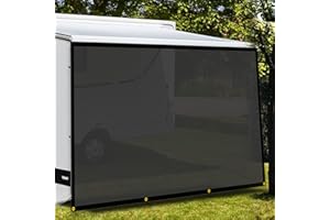 CROSSHIP RV Awning Shade Screen 9' x 15'3'' (Fit for 16' Awning) - Black Mesh RV Awning Shade Screen UV Blocker for Motorhome Travel Trailer RV Camper Canopy with Complete Kits, Wind Protection, Shade