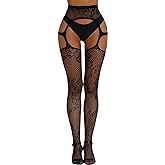 Verdusa Women's Fishnet Stockings Tights High Waist Lace Suspender Pantyhose