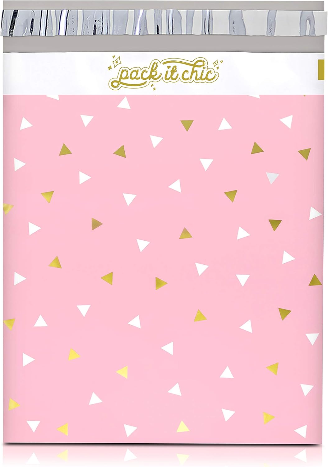Pack It Chic - 12” X 15.5” (100 Pack) Pink Gold Triangle Confetti Poly Mailer Envelope Plastic Custom Mailing & Shipping Bags - Self Seal (More Designs Available) : Office Products