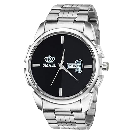 SMAEL Exclusive Series Silver Quartz Movement Stainless Steel Strap Day and Date Analogue Mens and Boys Wrist Watch (CSM72)