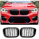 Mengjiesi G01 Grille Front Kidney Color Grill Compatible with BMW 2018-2021 X3 G01 2019-2021 X4 G02 PRE Double Slats Gloss Black Grills 2pcs(For X3 X4 G01 G02 2018-2021)