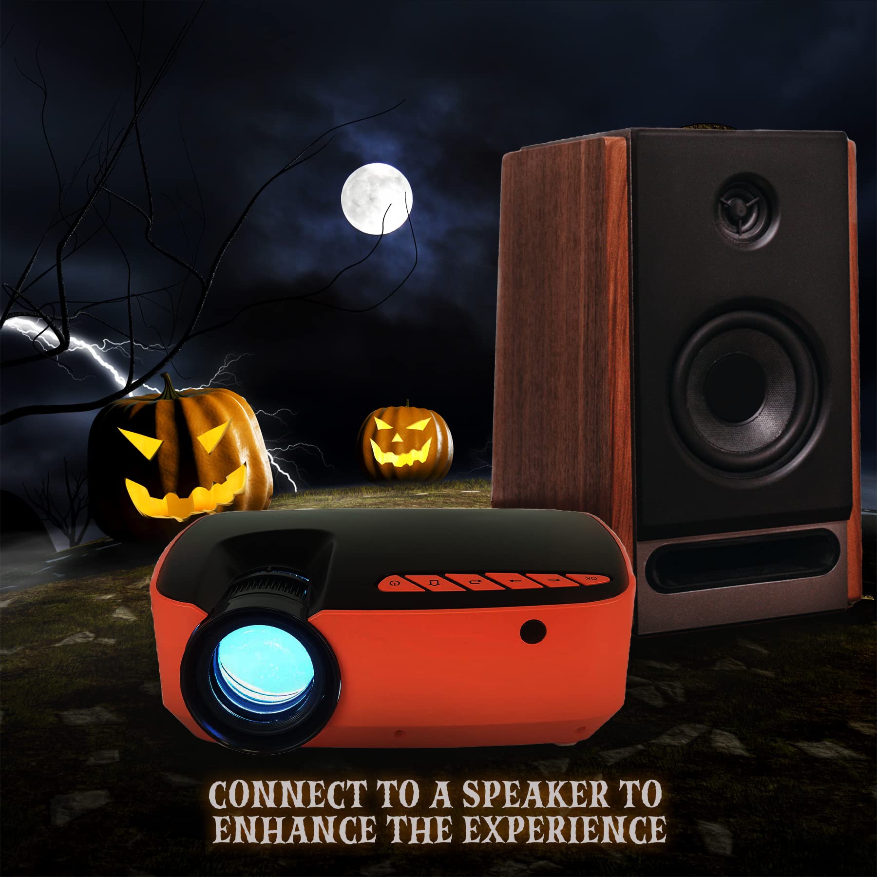 AAXA HP Halloween Projector (2025 Upgraded) for Haunted Windows, Auto-Start, Holographic Projections, Short Throw, HD 1080P, Portable Projector with 8 Pre-Loaded Hologram Movies, Built-in Speaker