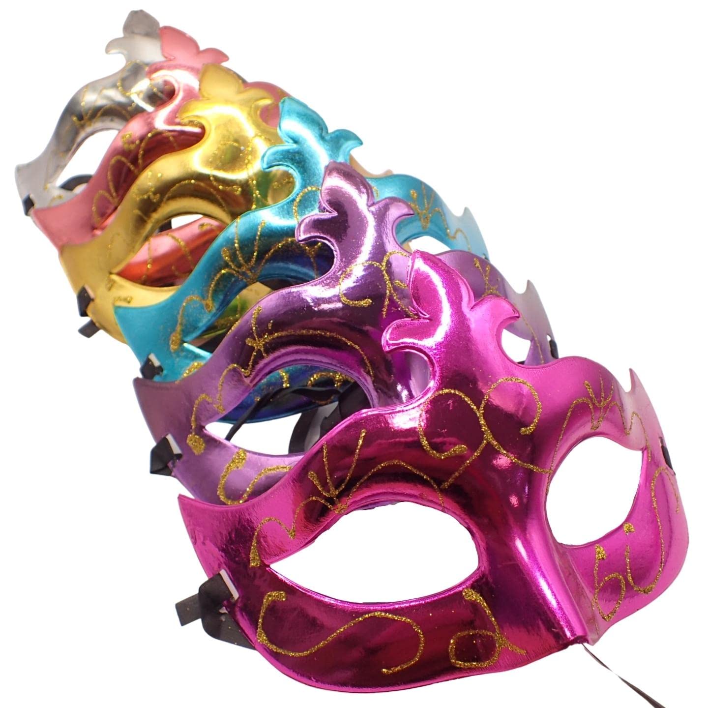 Topkids Accessories Set of Masquerade Mask for Women and Men, Masquerade Ball Mask Set, Halloween Mask, Venetian Masks For Couples, Women, Men, Fancy Dress Adult (Metallic w/ Glitter Detail)