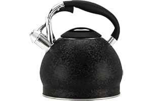 PRIORITY CHEF PriorityChef Tea Kettle For Stovetop, Soft Touch RapidCool Handle, Won't Rust Food Safe Stainless Steel Teapot Body, Whistling Tea Pot Compatible with All Stove Tops, Black