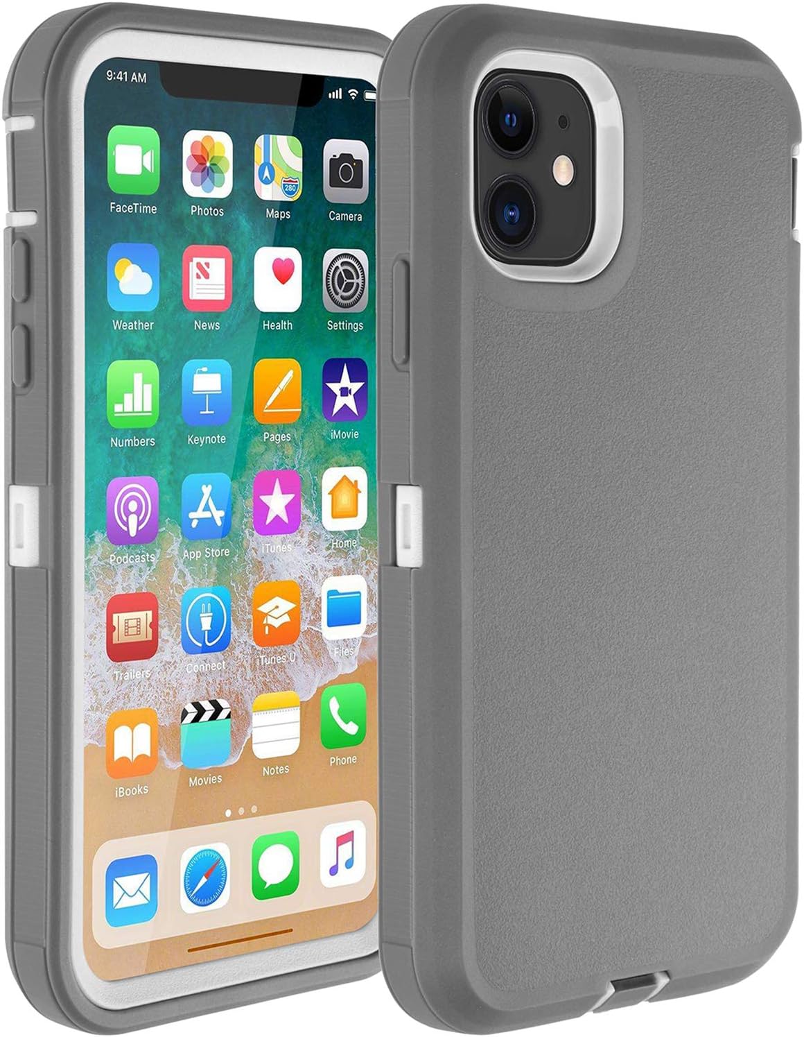 Co-Goldguard Case for iPhone 11,Heavy Duty Durable Hard Cover [No Screen Protector] Full Coverage 3 in 1 Reinforced Dust-Proof Shockproof Scratch Resistant Shell Fit for iPhone 11 6.1”,Grey&White