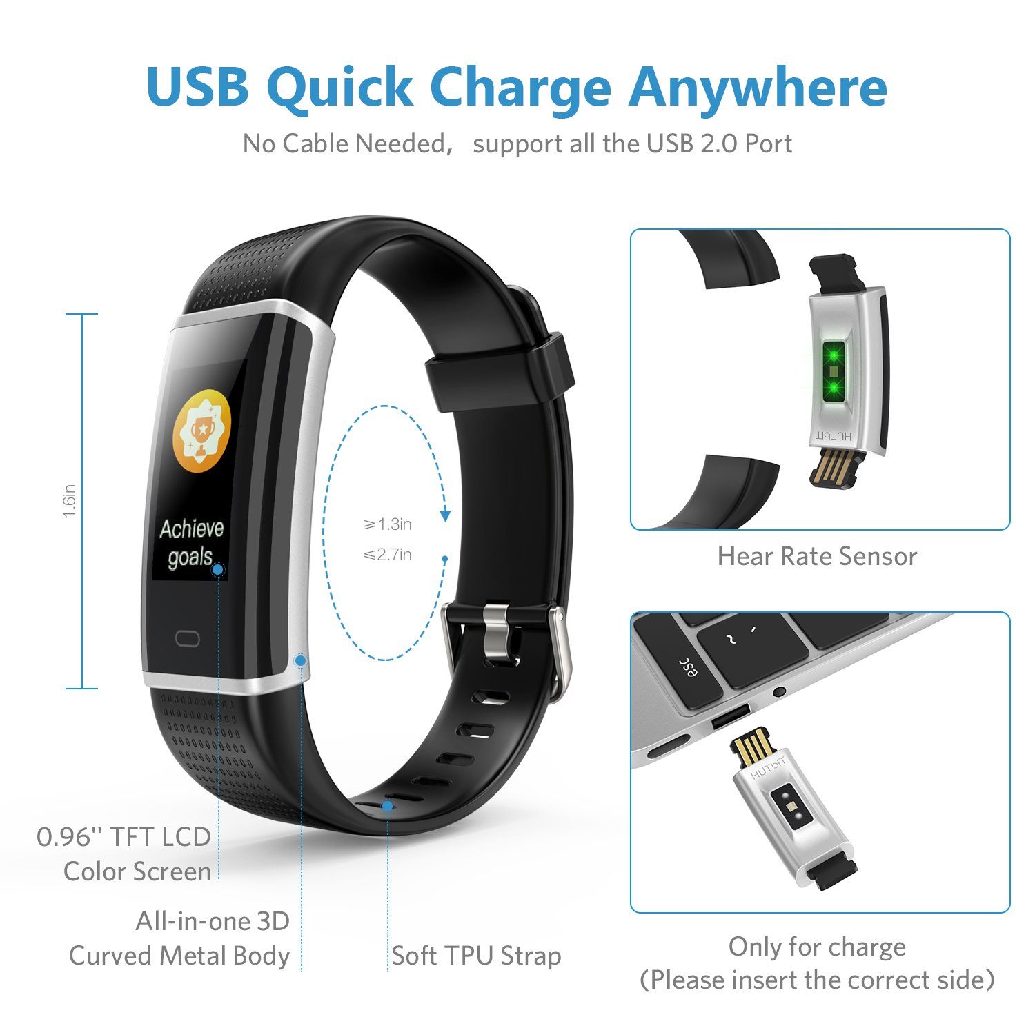 Fitness Armband, Fitness Tracker Wasserdicht IP68 mit 14 Trainingsmodi LCD-Farbbildschirm Helligkeit Einstellbar mit Pulsmesser Schrittzähler Kalorienzähler Trainingsmodi Schlafmonitor Vibrationsalarm Anruf Benachrichtigungen Kompatibel mit