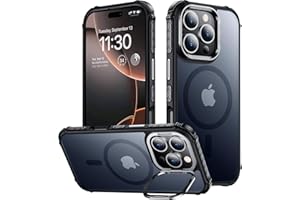 Justcool Magnetic for iPhone 16 Pro Max Case, [12FT Military Grade Drop Protection] [Compatible with MagSafe] Built-in Stash Kickstand Shockproof Anti-Scratch Slim Translucent 6.9”, Black