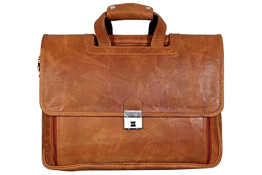 HYATT 16 Inch Leather Laptop Briefcase (TAN-ANTIC)