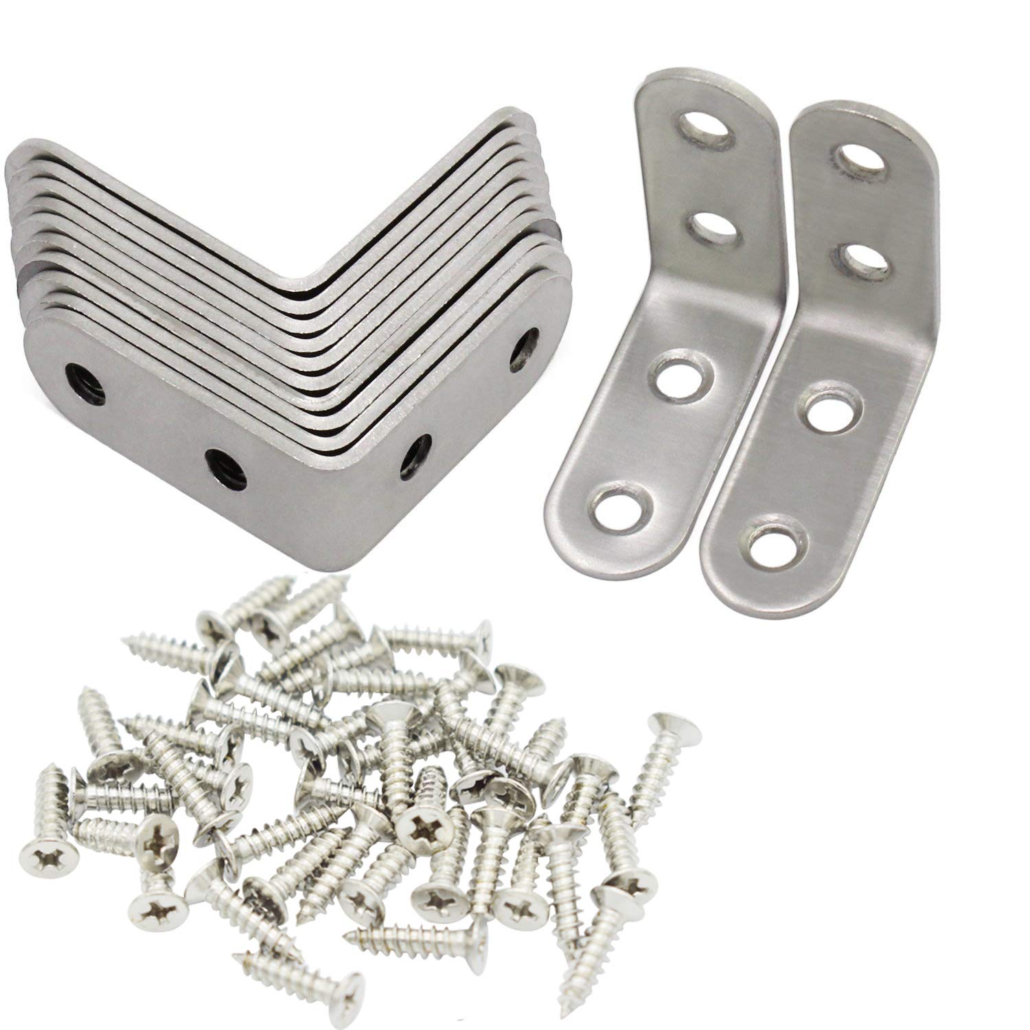 Corner Braces, ZKSMNB 40mmx40mm Stainless Steel Bracket Right Angle L Shaped Joint Brace Fastener with Screws, 10 Packs